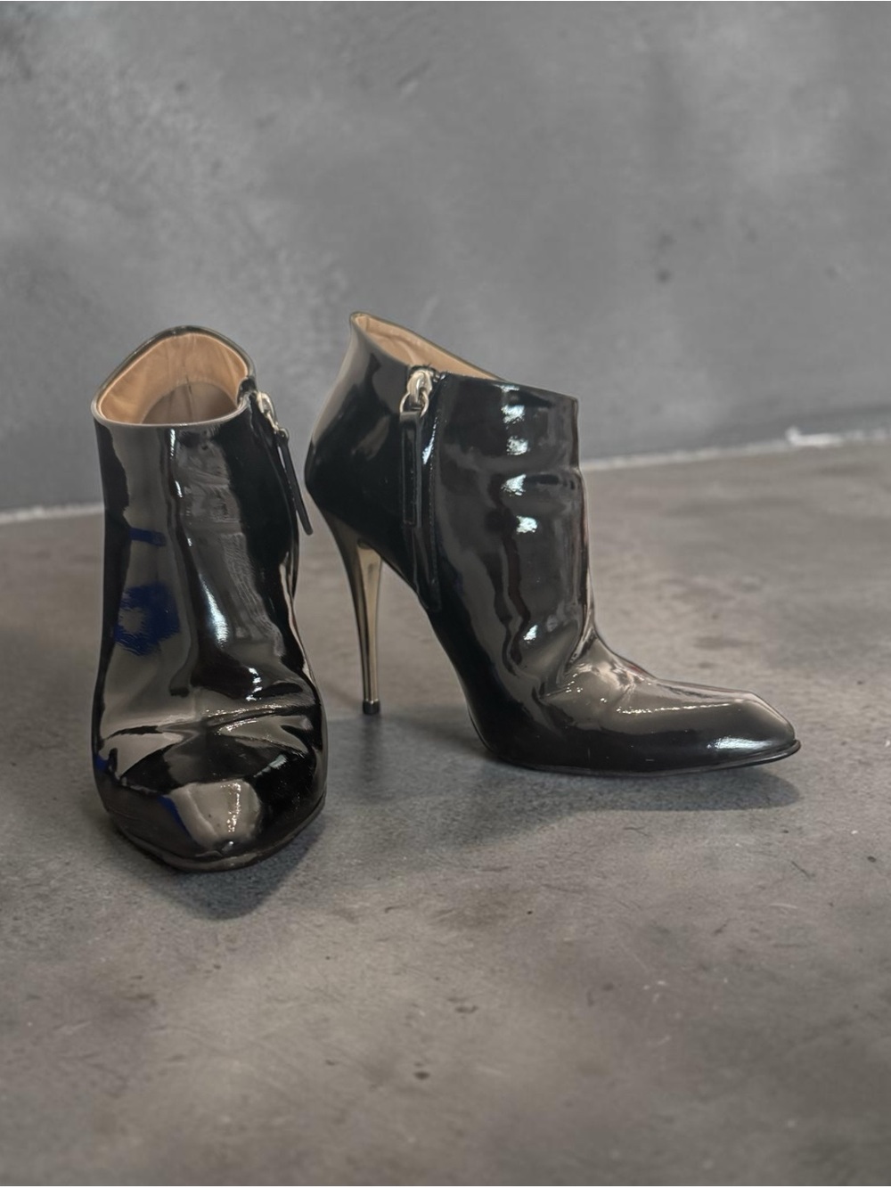 Authentic Guiseppe Zanotti Black Patent Leather Pointed/Needle Heel Ankle Boots